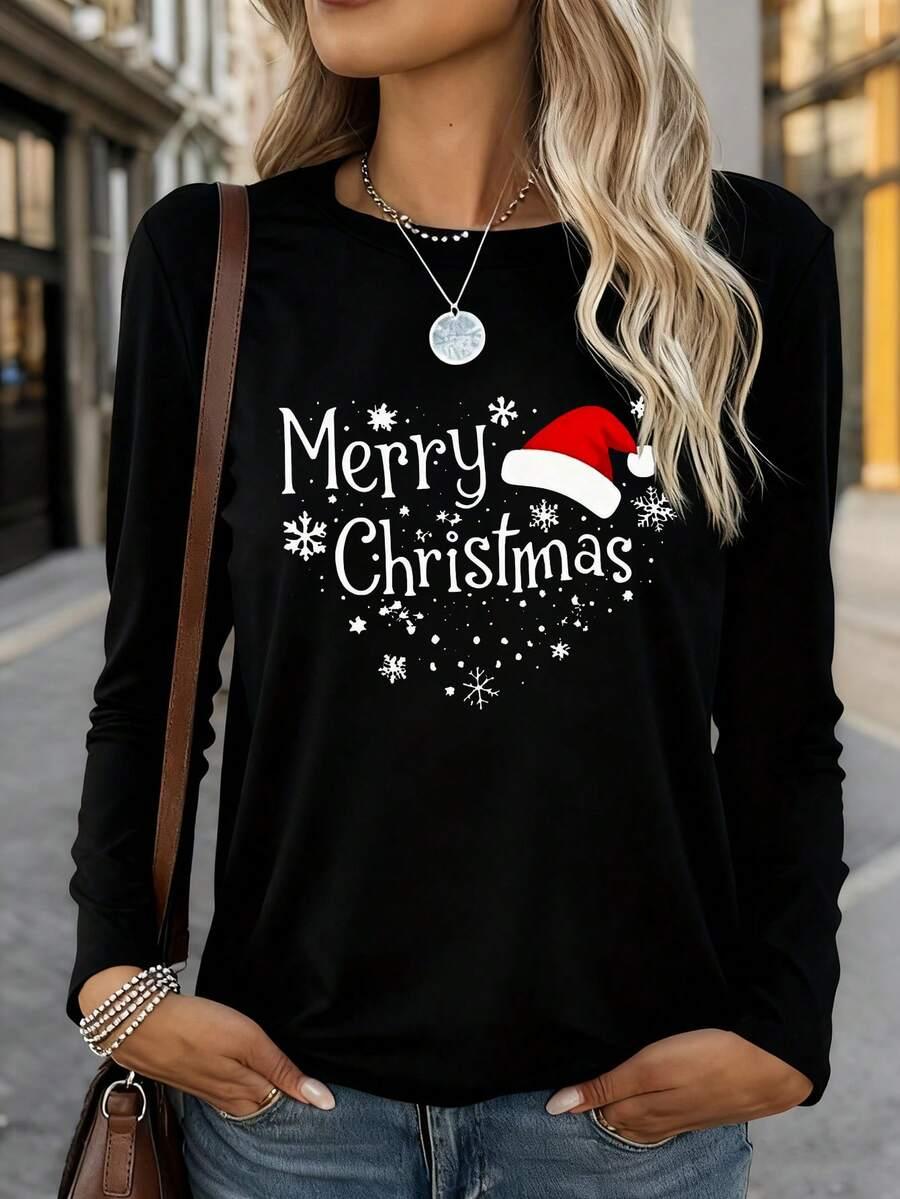 SHEIN CZARNA BLUZKA NAPIS MERRY CHRISTAMS BDD__L