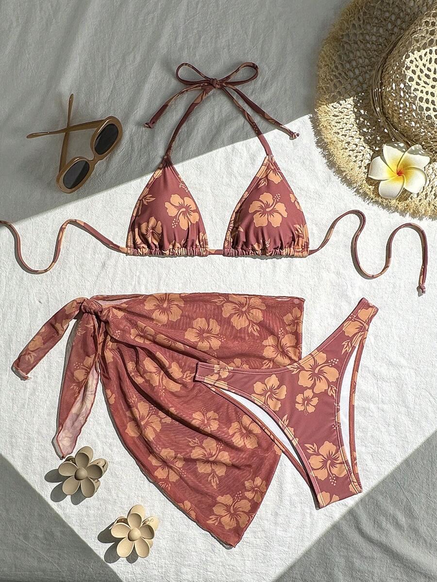 SHEIN DWUCZĘŚCIOWY STRÓJ KĄPIELOWY PAREO KWIATY S09__S