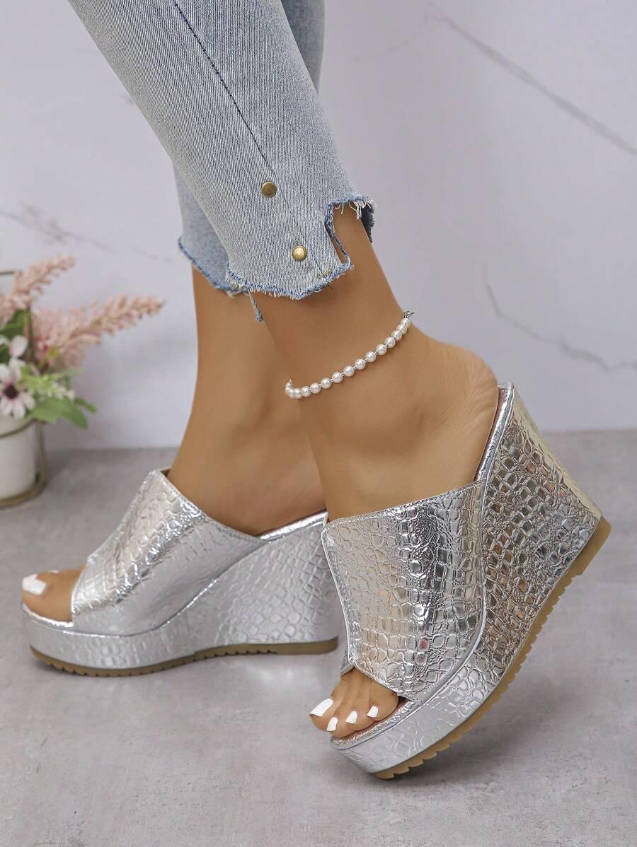 SHEIN SREBRNE KLAPKI KOTURN TEKSTURA S06__36