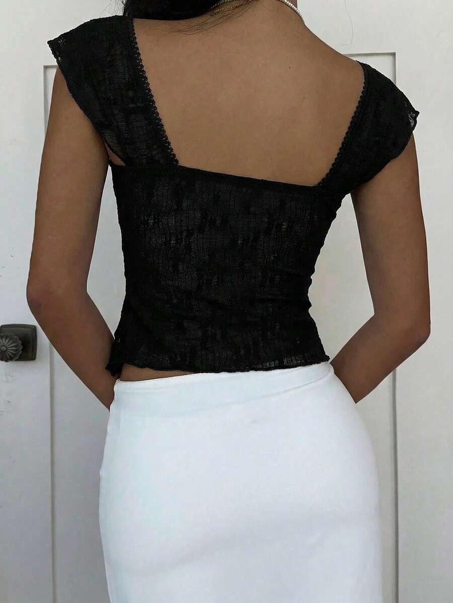 SHEIN CZARNY TOP KORONKA S06__L