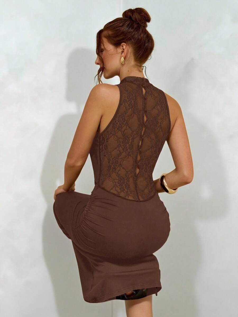 SHEIN BRĄZOWA SUKIENKA MAXI S06__S