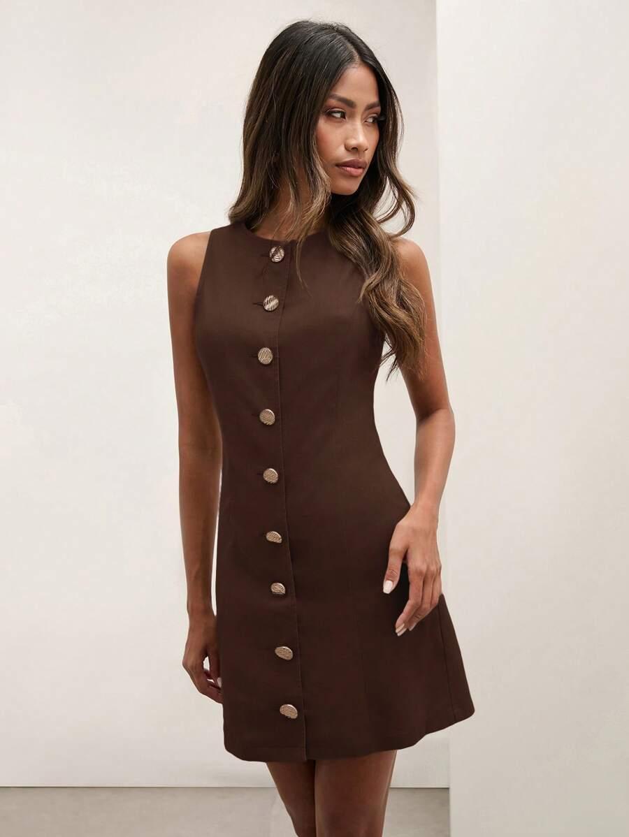 COSMINA BRĄZOWA MINI SUKIENKA S06__M