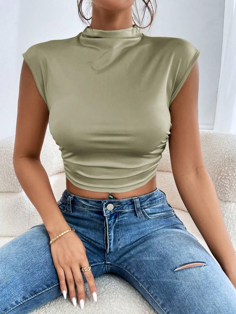 SHEIN ZIELONY CROP TOP PÓŁGOLF S06__M