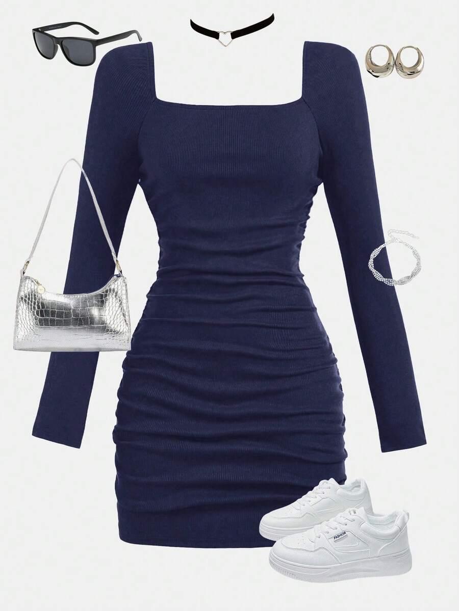 SHEIN GRANATOWA MINI SUKIENKA S06__152-158