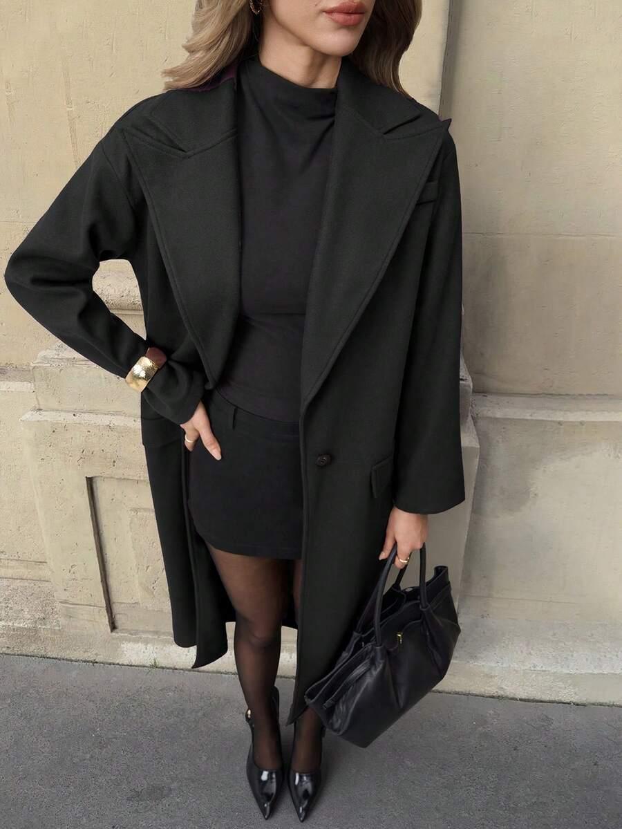 SHEIN CZARNY PŁASZCZ GUZIK S06__L
