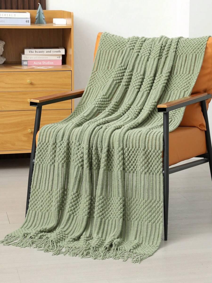 SHEIN ZIELONY KOC FRĘDZLE S07__130X160CM
