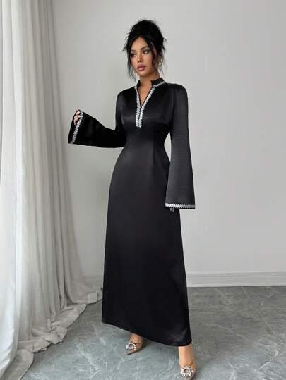 SHEIN CZARNA SUKIENKA ZDOBIENIE S06__L
