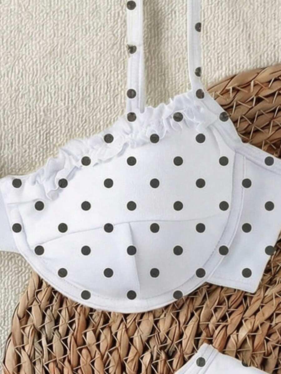 SHEIN BIAŁY DWUCZĘŚCIOWY STRÓJ KĄPIELOWY GROSZKI S09__S