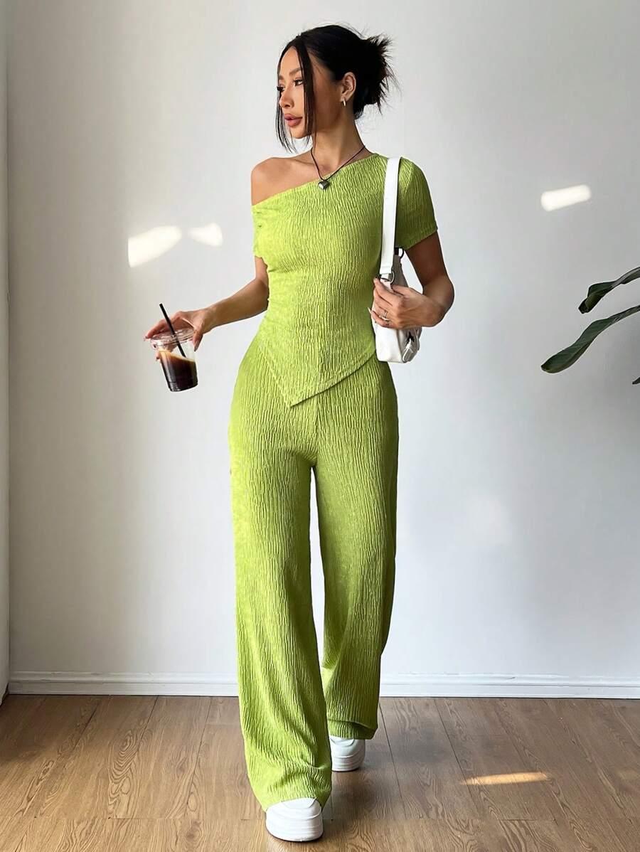 SHEIN ZIELONA BLUZKA KRÓTKI RĘKAW S06__XS