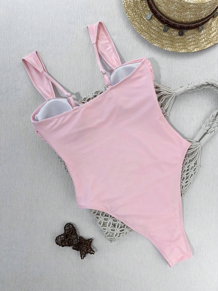 SHEIN RÓŻOWY JEDNOCZĘŚCIOWY KOSTIUM KĄPIELOWY S09__M