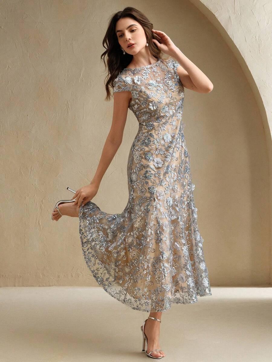 ANEWSTA SREBRNA MAXI SUKIENKA ZDOBIENIE S06__L