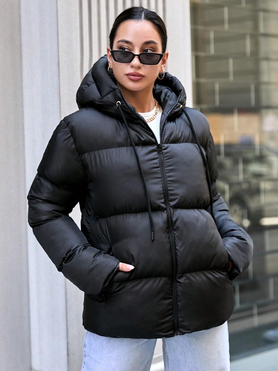 SHEIN CZARNA KURTKA Z KAPTUREM W01__S