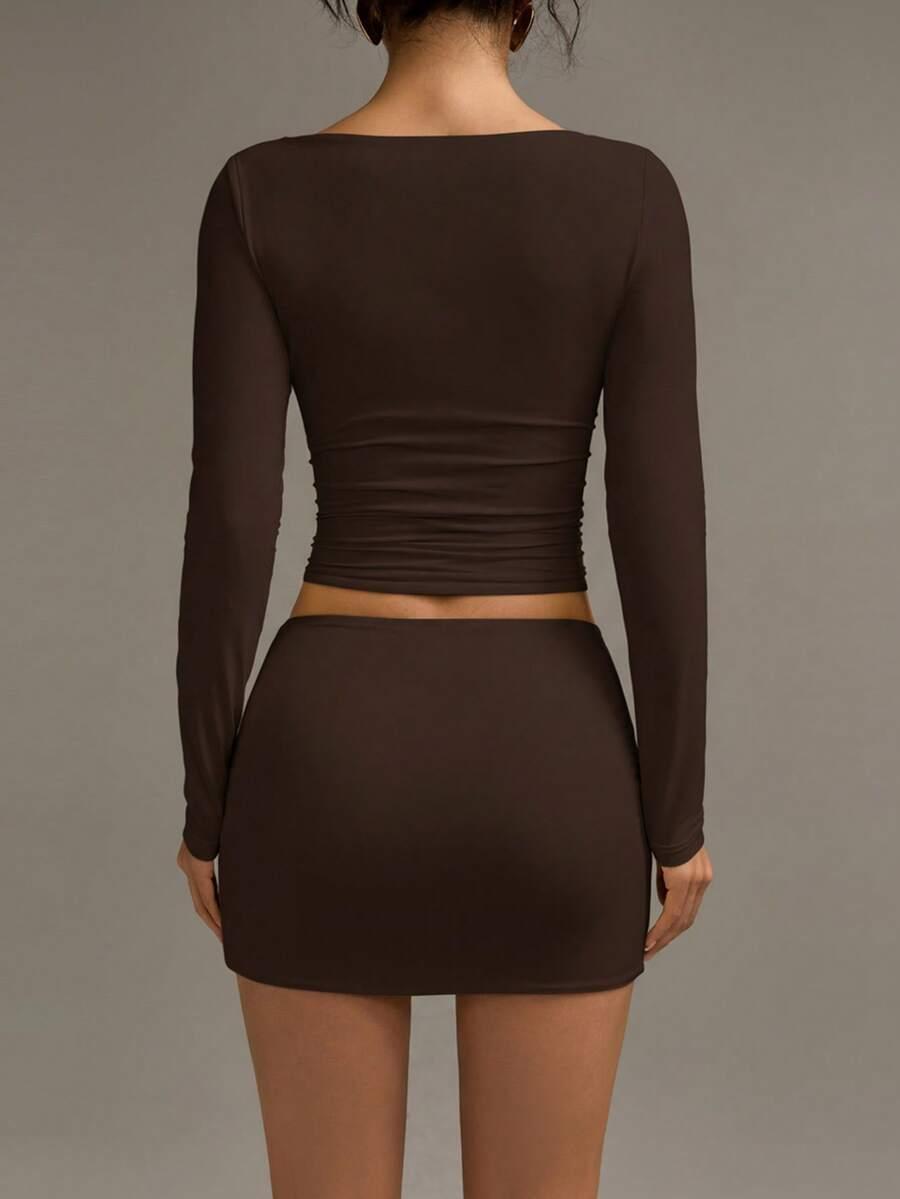 SHEIN BRĄZOWA MINI SPÓDNICA PK01__S