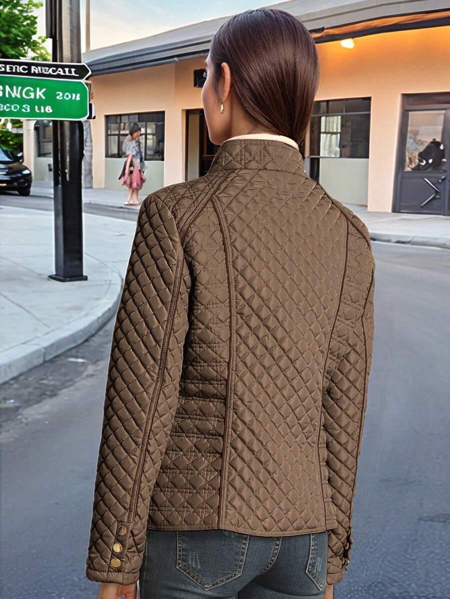 SHEIN BRĄZOWA PIKOWANA KURTKA ZAMEK W01__M
