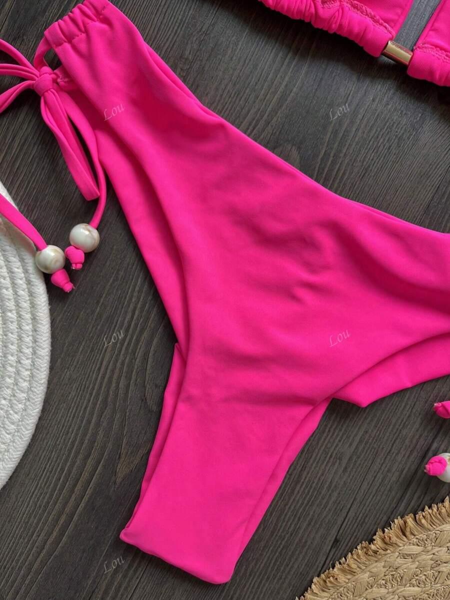 SHEIN NEONOWO RÓŻOWY DWUCZĘŚCIOWY STRÓJ KĄPIELOWY S09__L