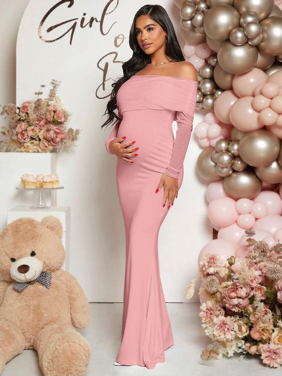 SHEIN CIĄŻOWA MAXI SUKIENKA ODKRYTE RAMIONA S06__L