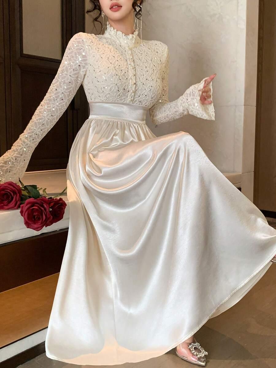 SHEIN KREMOWA MAXI SUKIENKA S06__L