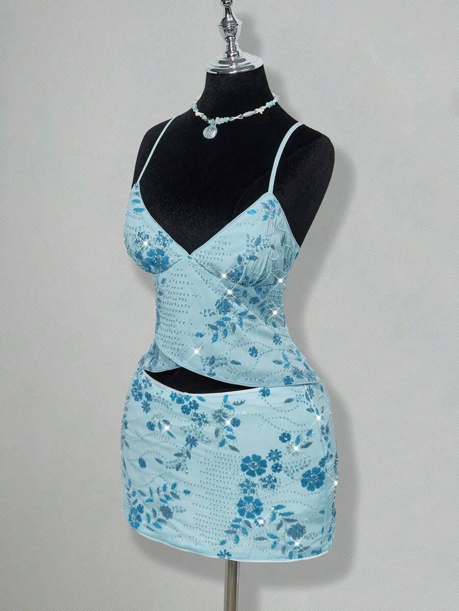 SHEIN NIEBIESKI TOP NA RAMIĄCZKACH S06__M