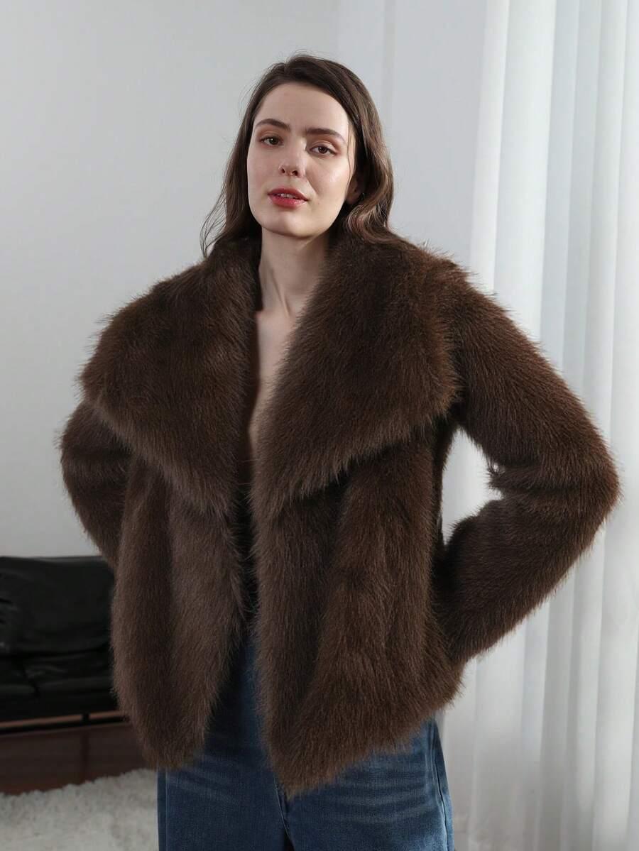SHEIN BRĄZOWE SZTUCZNE FUTRO W01__S