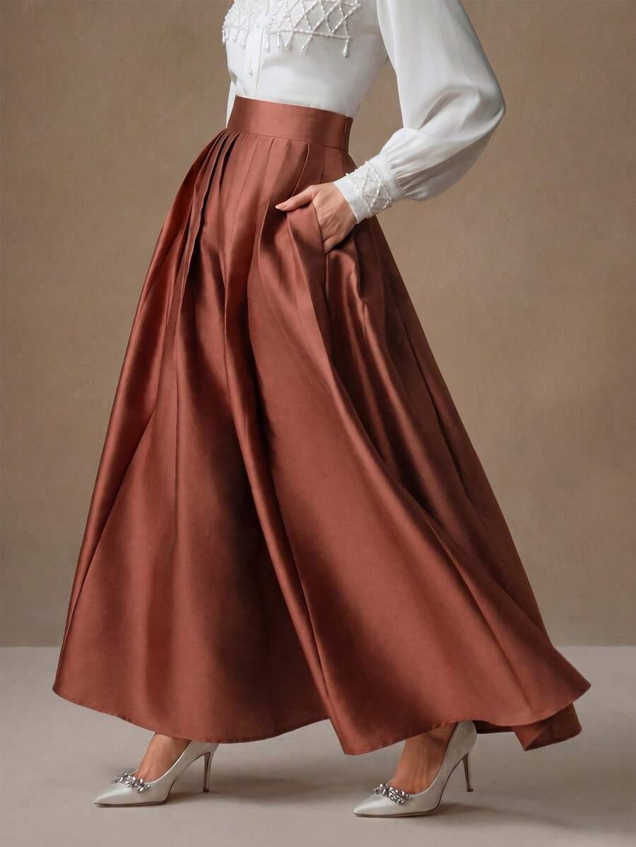 ANEWSTA BRĄZOWA MAXI SPÓDNICA S06__L