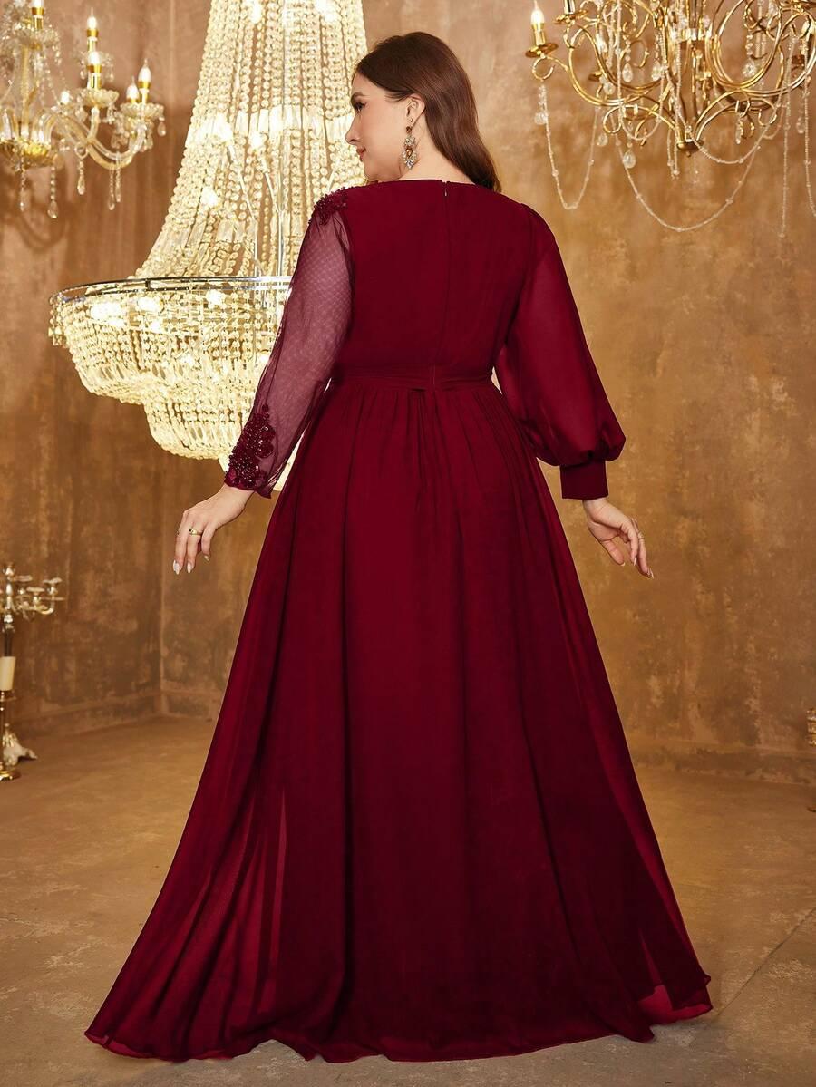 SHEIN BORDOWA MAXI SUKIENKA DŁUGI RĘKAW S06__XXL