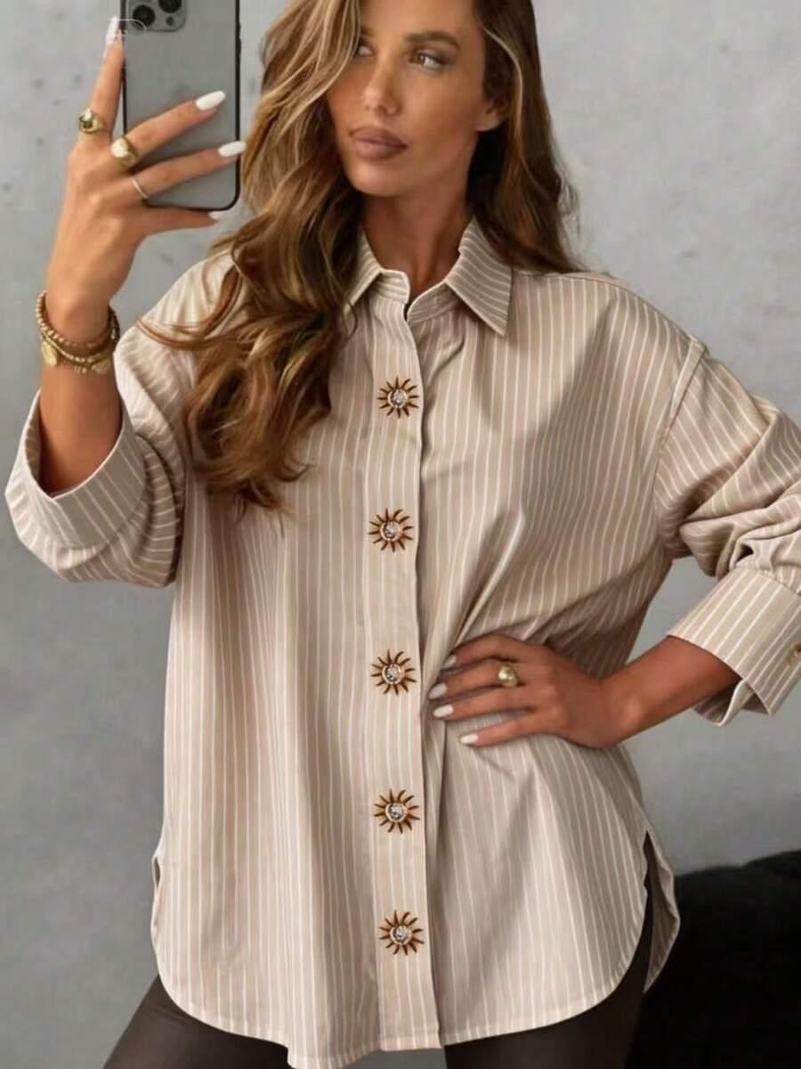 SHEIN KOSZULA WZÓR PASKI KOŁNIERZYK S06__S