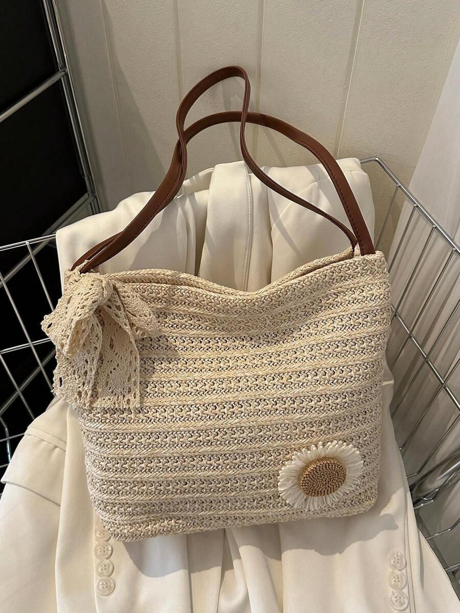 SHEIN BEŻOWA TOREBKA KWIAT S07__27X12X26