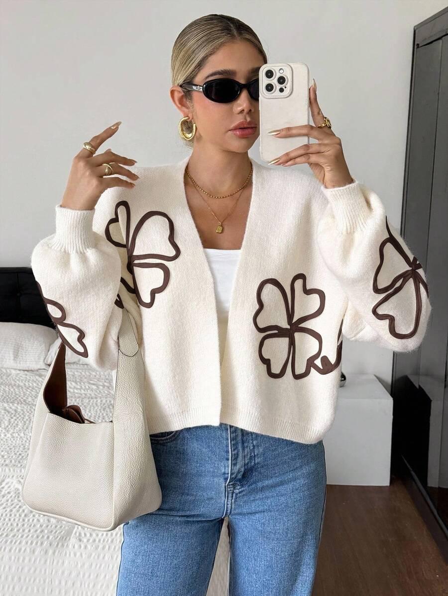SHEIN KREMOWY KARDIGAN SZEROKIE RĘKAWY S06__L