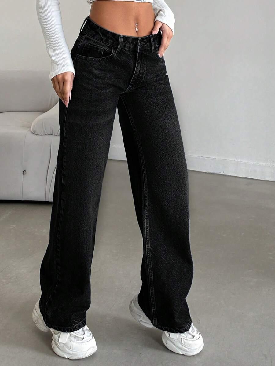 SHEIN CZARNE JEANSY PROSTA NOGAWKA S06__L