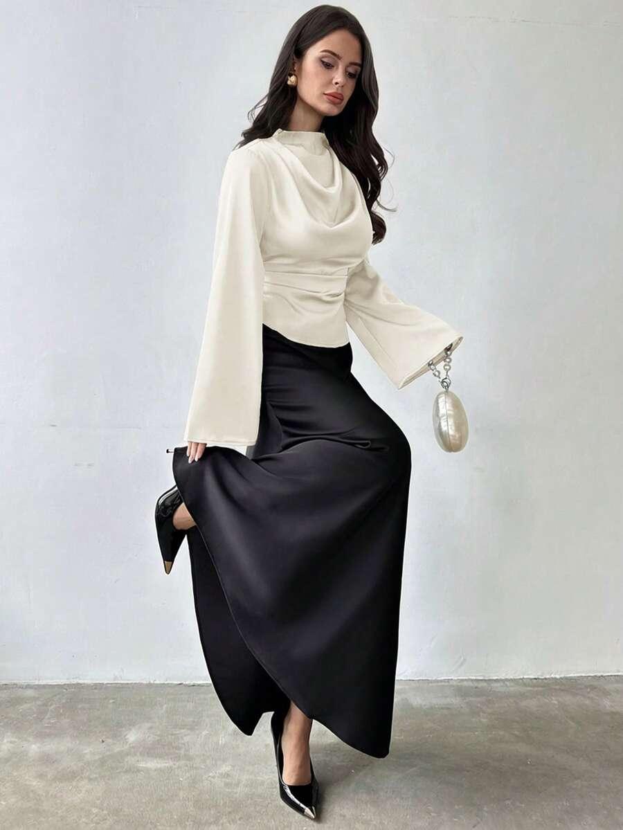SHEIN BEŻOWA SATYNOWA BLUZKA S06__L