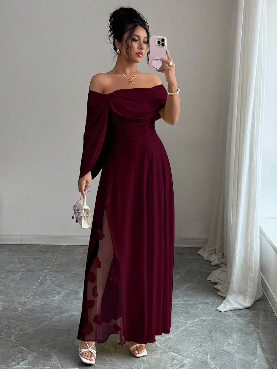 SHEIN BORDOWA MAXI SUKIENKA ODKRYTE RAMIONA S06__XL