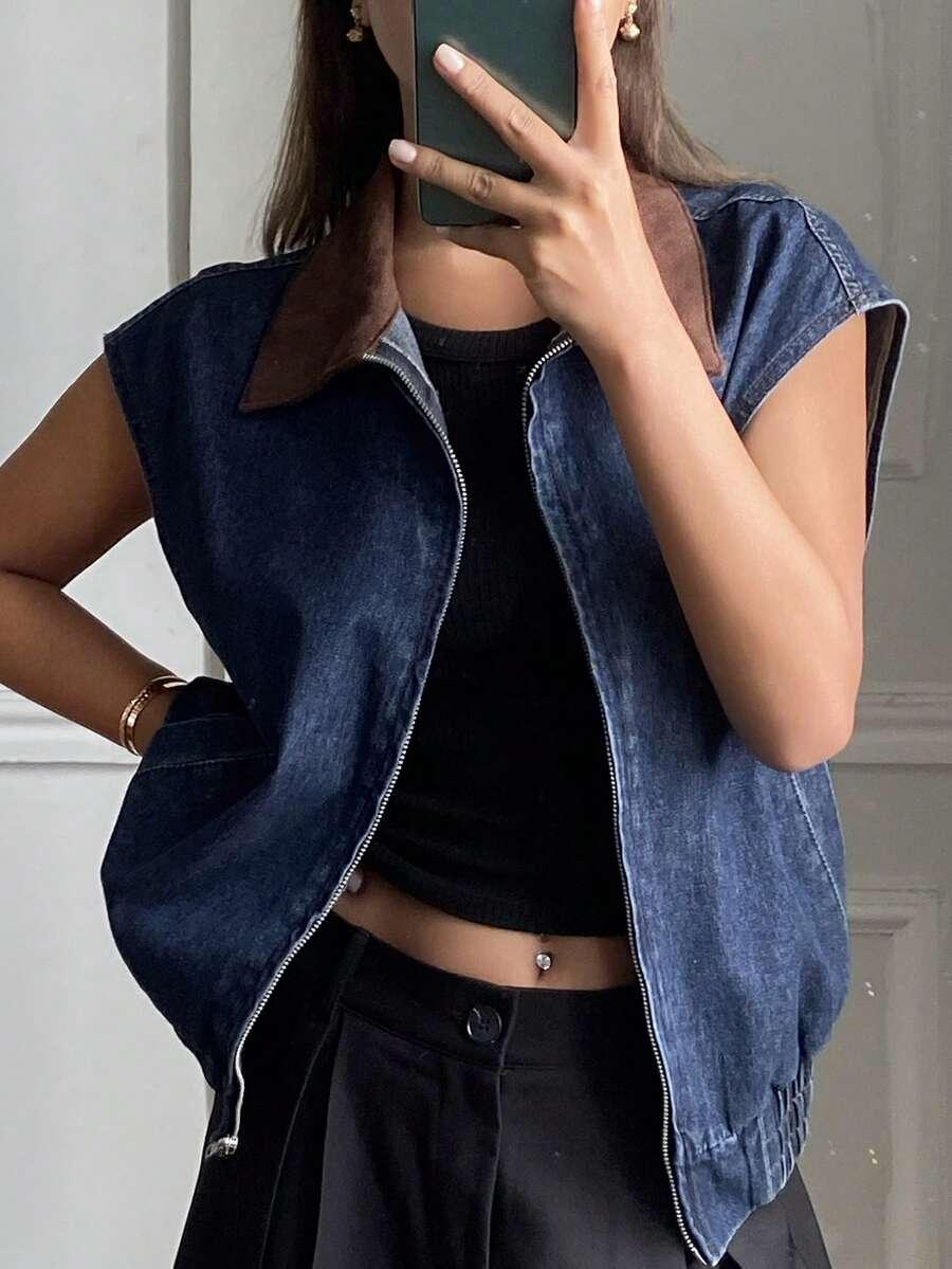 DAZY KAMIZELKA JEANS ZAMEK S06__L
