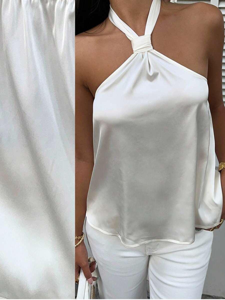 SHEIN BIAŁY TOP WIĄZANY NA SZYI S06__XS