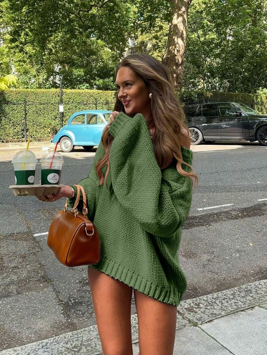 SHEIN ZIELONY SWETER DŁUGI RĘKAW S06__M