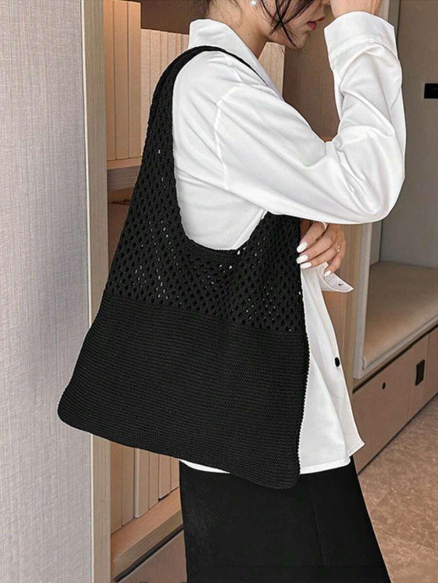 SHEIN CZARNA DZIANINOWA TORBA S07__35X31CM