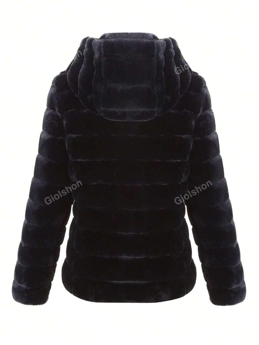 SHEIN CZARNA KURTKA IMITACJA FUTRA KAPTUR W01__XXL