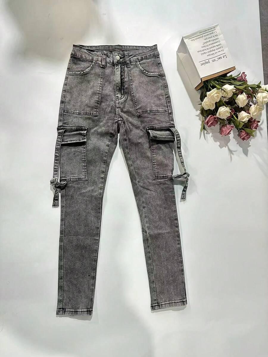 SHEIN JEANSOWE SPODNIE RURKI KIESZENIE PK01__L