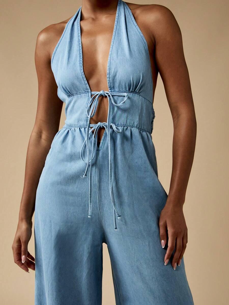 MISSGUIDED JEANSOWY KOMBINEZON BEZ PLECÓW S06__M