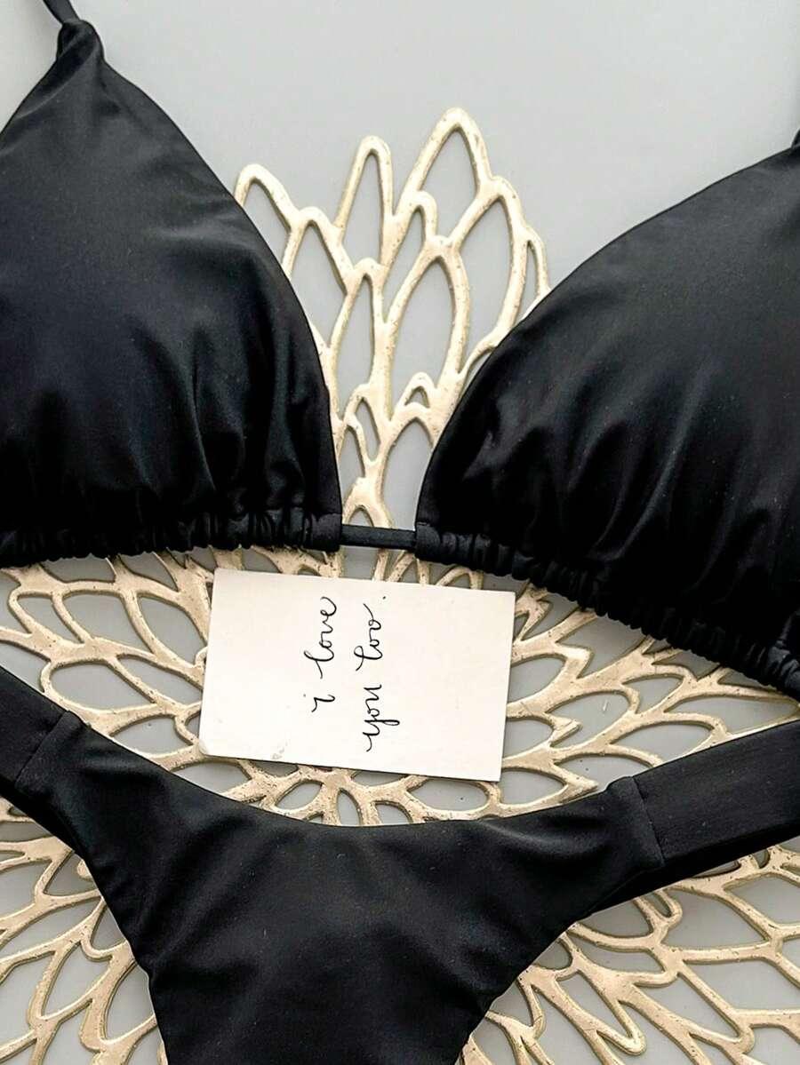 SHEIN CZARNY KOMPLET BIKINI STRINGI PK01__M