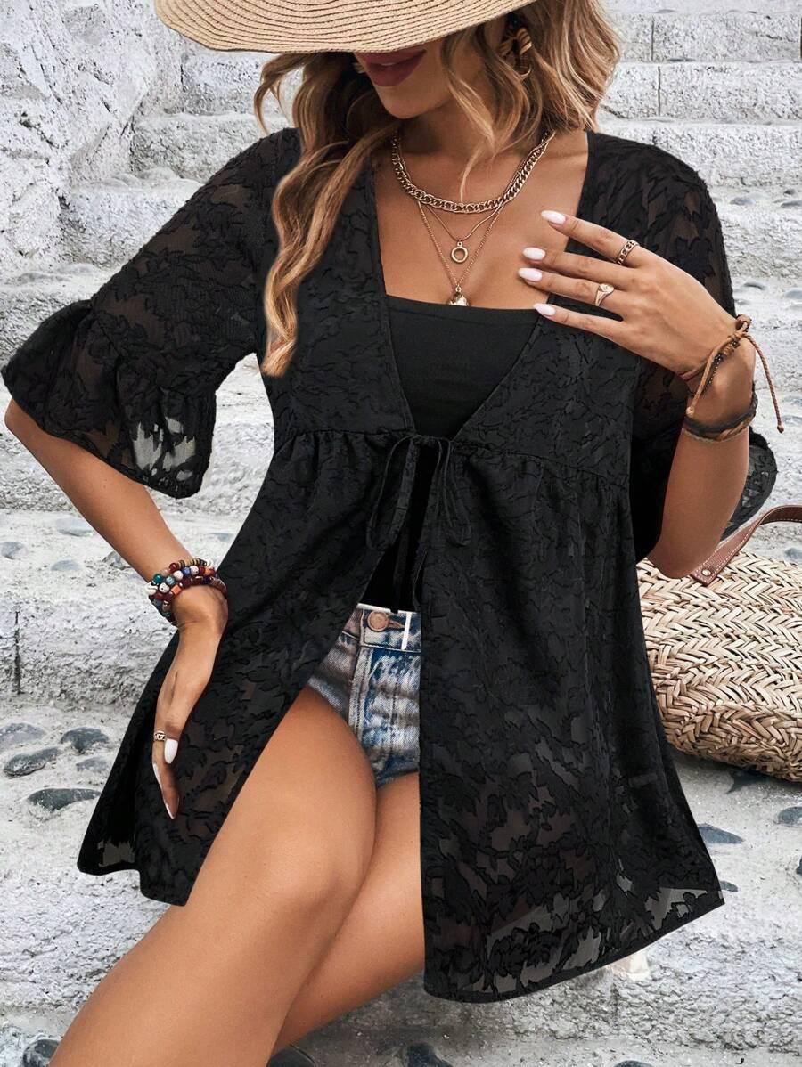 SHEIN CZARNA BLUZKA WIĄZANIE S06__S
