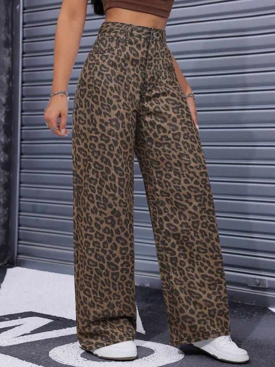 SHEIN SPODNIE JEANS ANIMAL PRINT S06__L
