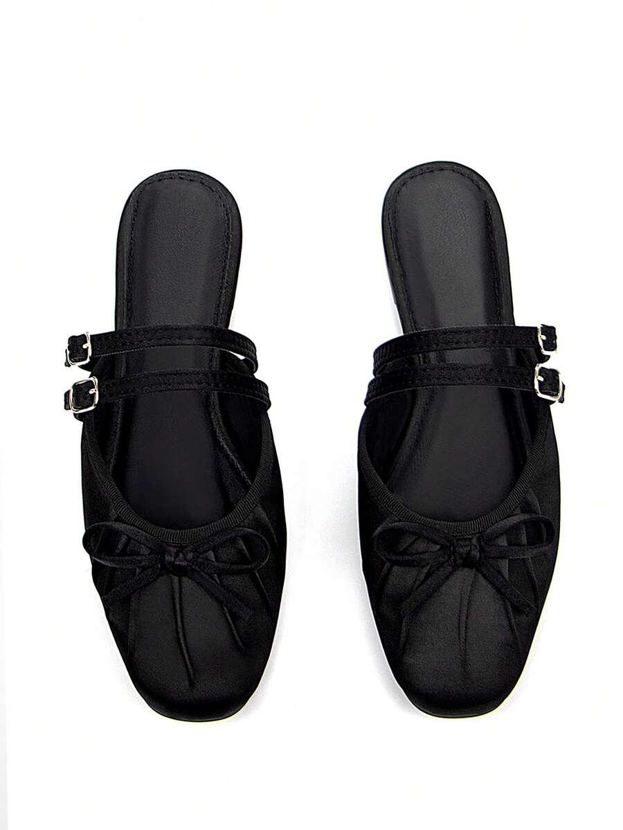 SHEIN CZARNE KLAPKI KOKARDY S06__36