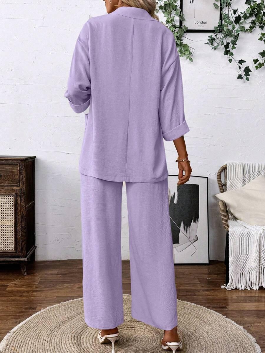 SHEIN FIOLETOWY KOMPLET MARYNARKA SPODNIE S06__M