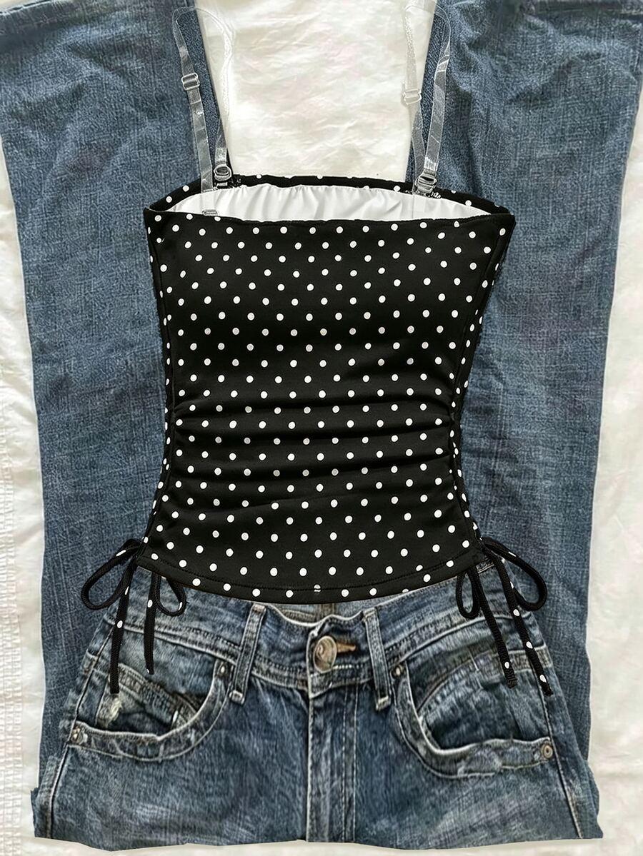 SHEIN TOP NA RAMIĄCZKACH WZÓR GROSZKI PK01__128-134