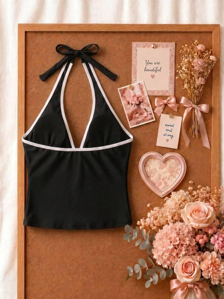 SHEIN DWUCZĘŚCIOWY STRÓJ KĄPIELOWY KONTRAST S09__L