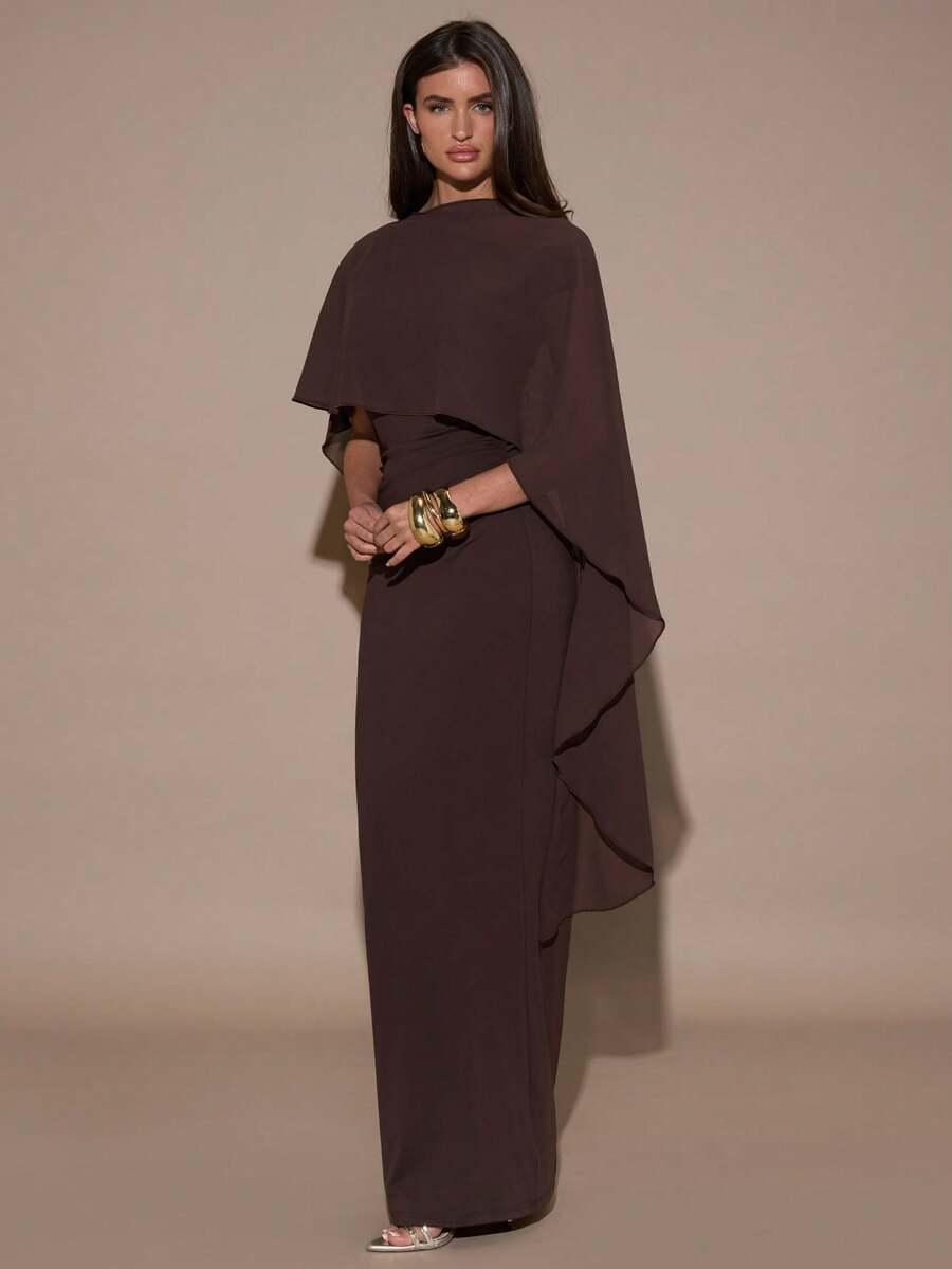 SHEIN BRĄZOWA MAXI SUKIENKA S06__XS