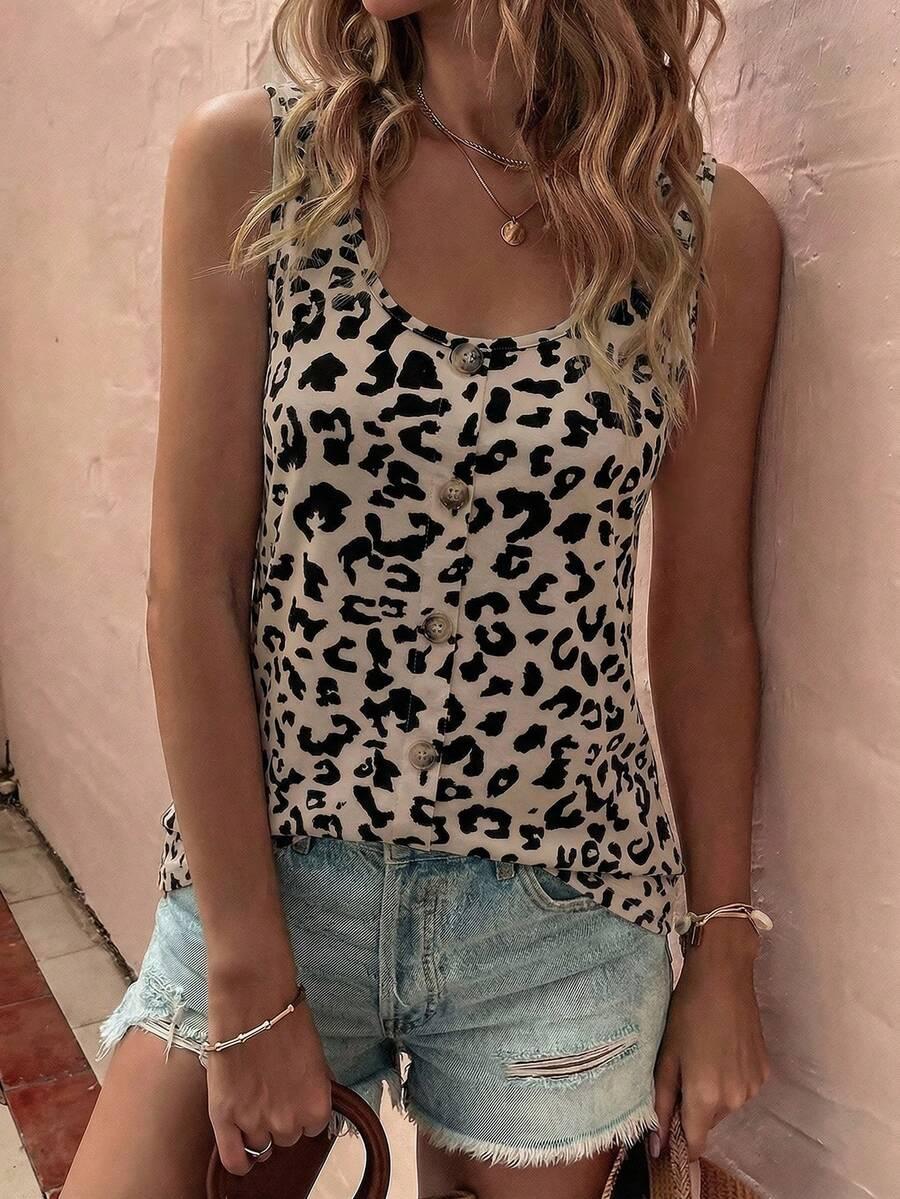 SHEIN KLASYCZNY TOP ANIMAL PRINT GUZIKI PK01__L