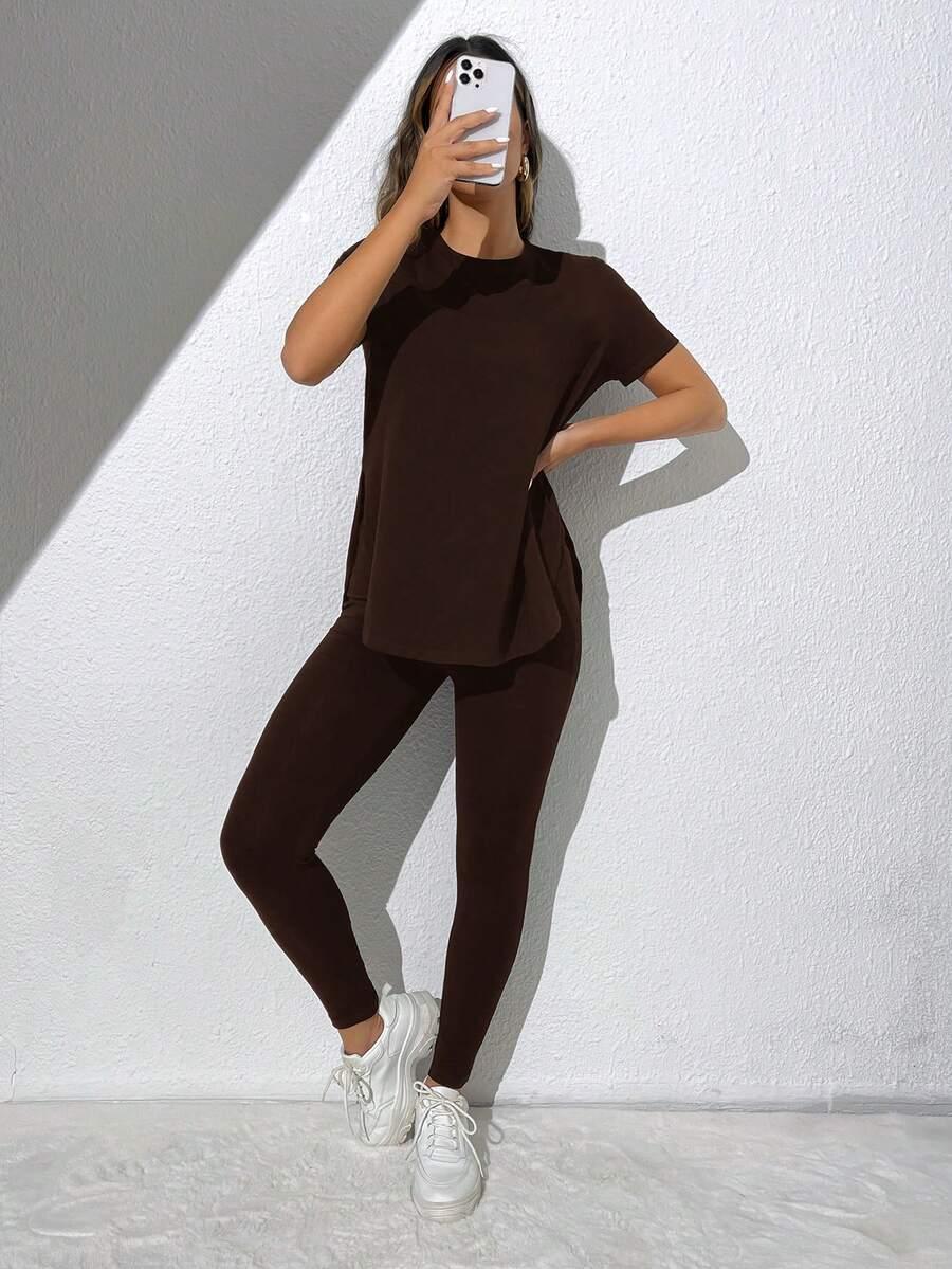 SHEIN BRĄZOWY T-SHIRT CASUAL