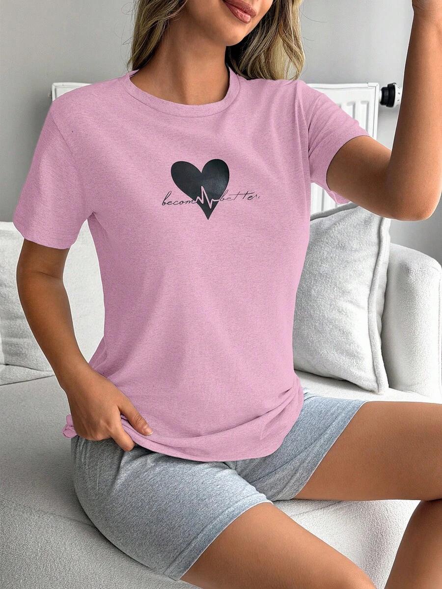 SHEIN PIŻAMA KOMPLET T-SHIRT SPODENKI NADRUK PK01__L