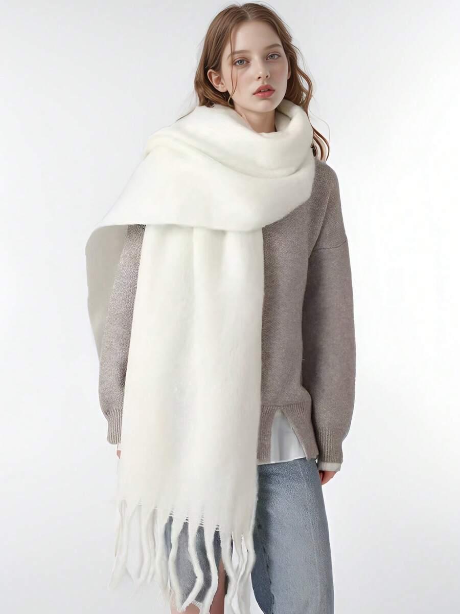 SHEIN BIAŁY SZALIK FRĘDZLE W01__40X240CM